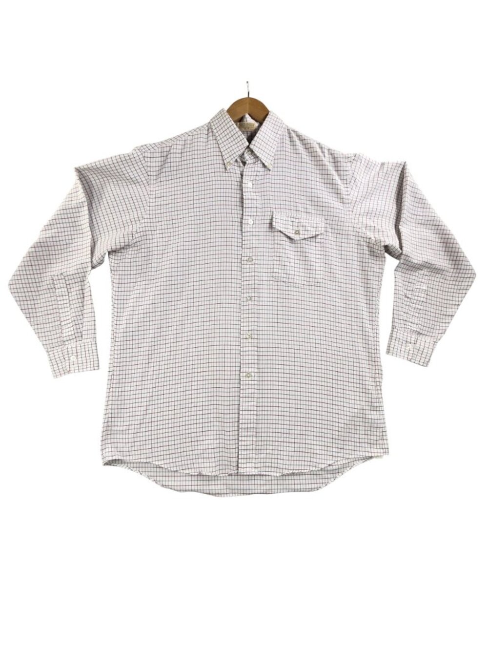 Vintage LL Bean Dress Shirt Men 17 34/35 White Check Plaid Button Down USA Made